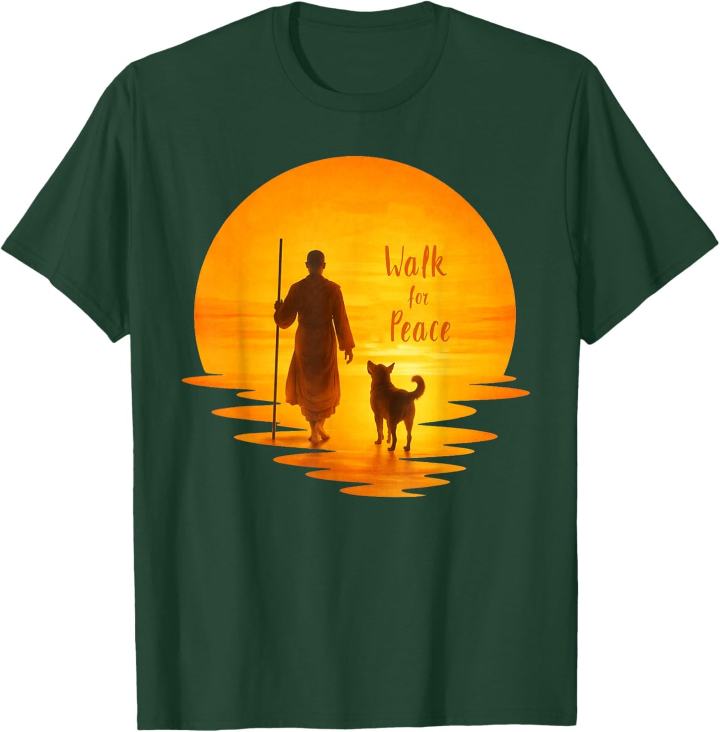 Walk for Peace Monk and Faithful Dog Pilgrimage Art T-Shirt - T-Shirt | Forest