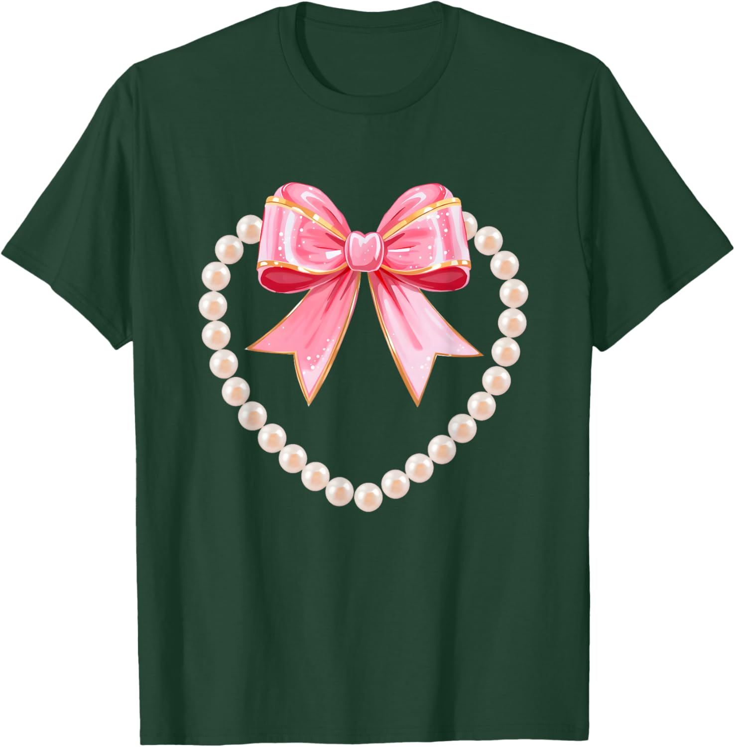 Valentines Day Hearts Coquette Bow Women Girls Boys T-Shirt - T-Shirt | Forest