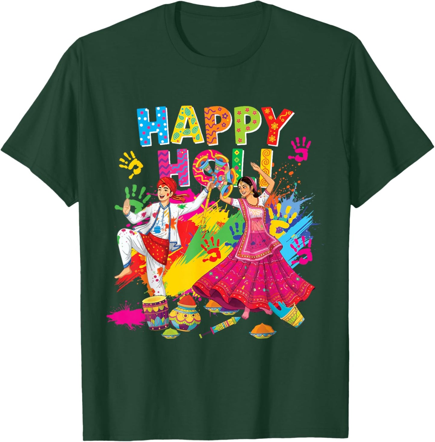 Happy Holi Hindu Spring Holi Festival of Colors India Indian T-Shirt - T-Shirt | Forest