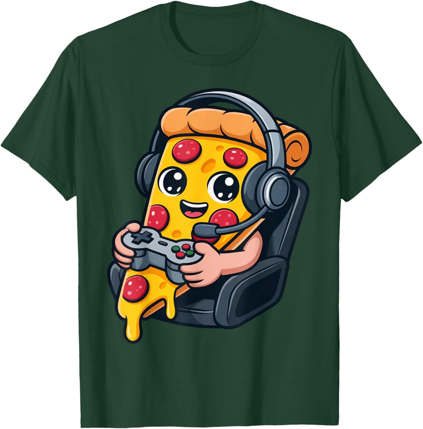 Pizza Gamer Headphone Controller Funny Food T-Shirt - T-Shirt | Forest