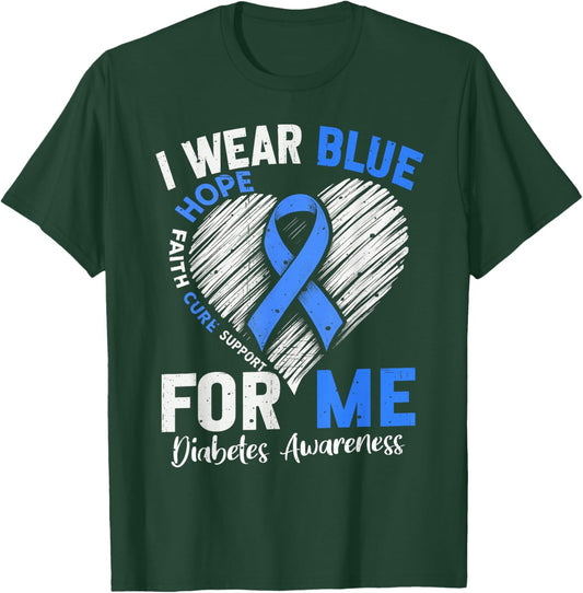 I Wear Blue for Me Diabetes Awareness Month 2025 Blue Ribbon T-Shirt - T-Shirt | Forest