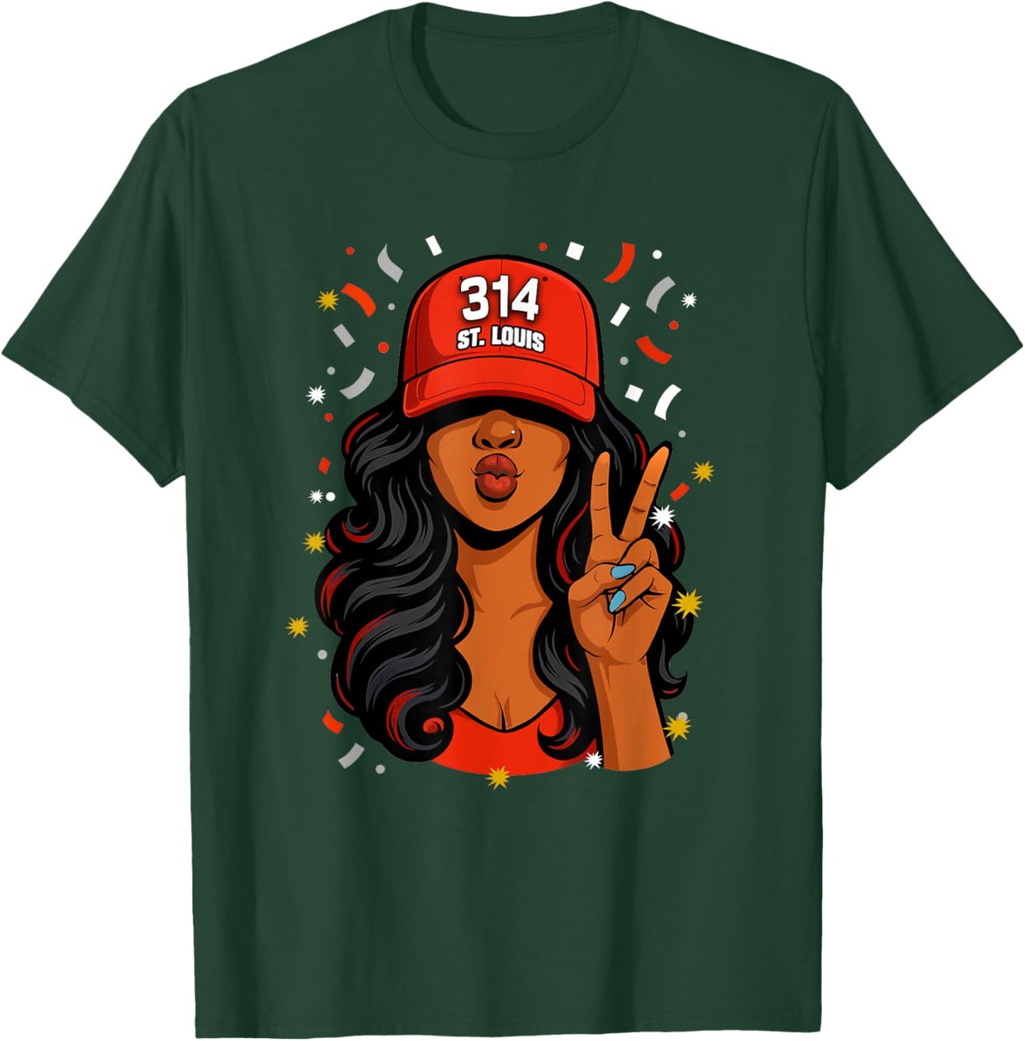 St. Louis 314 Black Woman Wearing Red Hat T-Shirt - T-Shirt | Forest