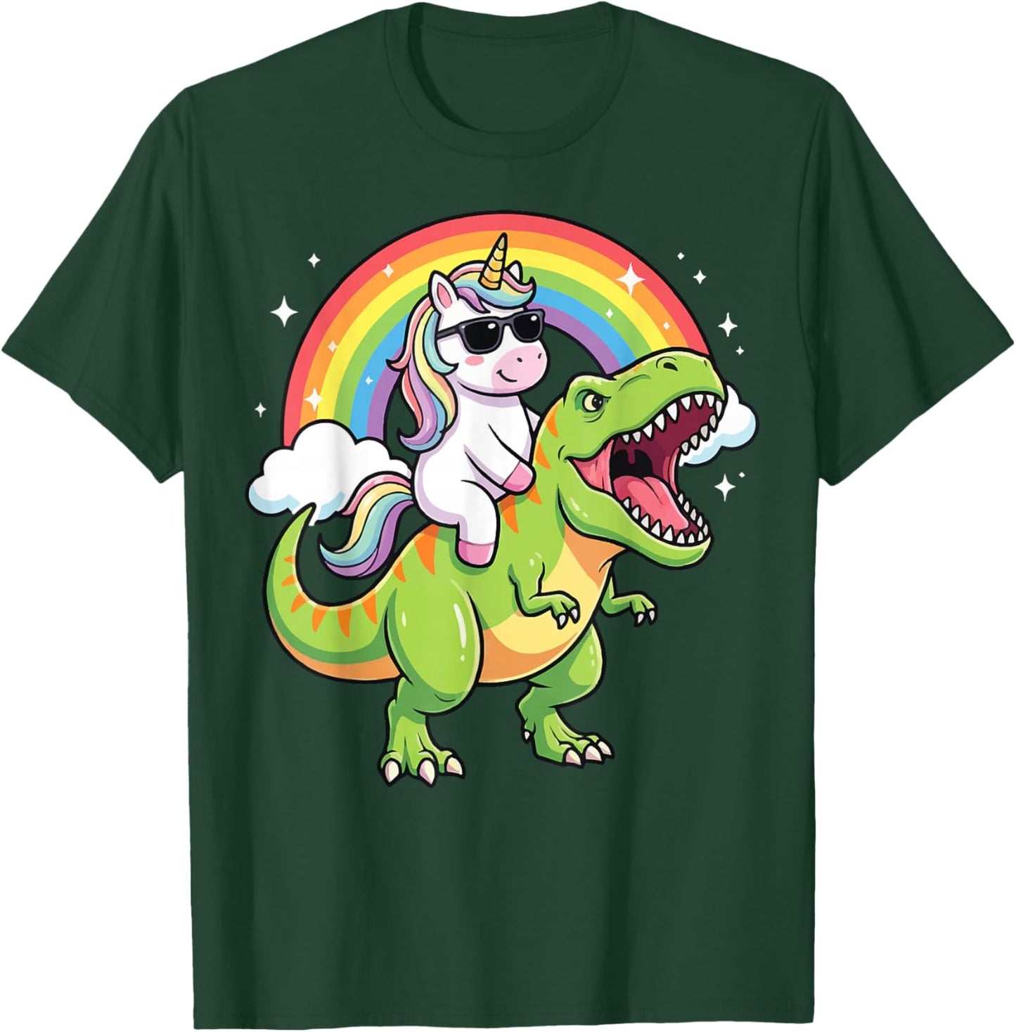Unicorn Riding T-rex Dinosaur T-Shirt - T-Shirt | Forest