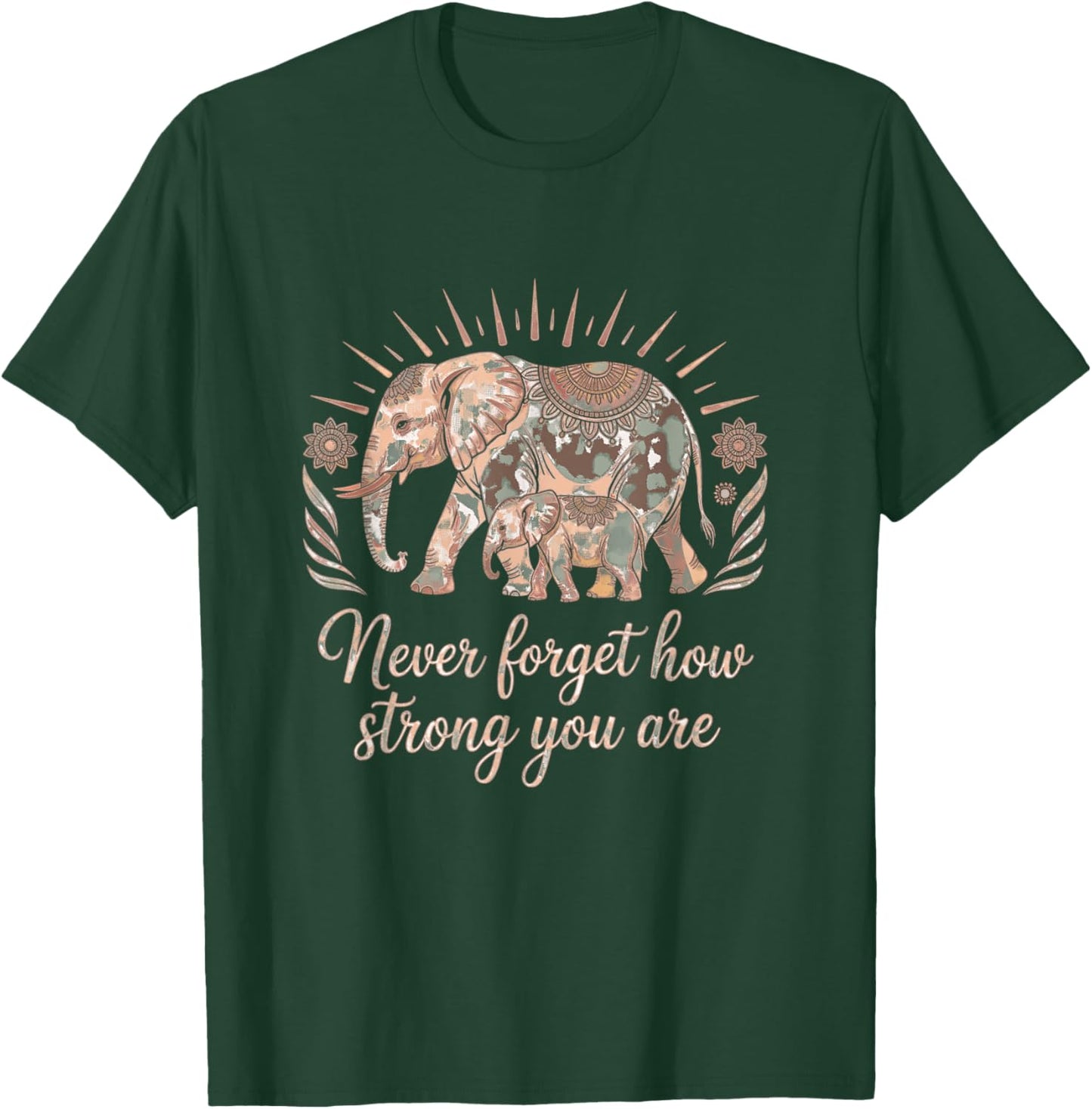 Boho Elephant Strength and Resilience Affirmation T-Shirt - T-Shirt | Forest