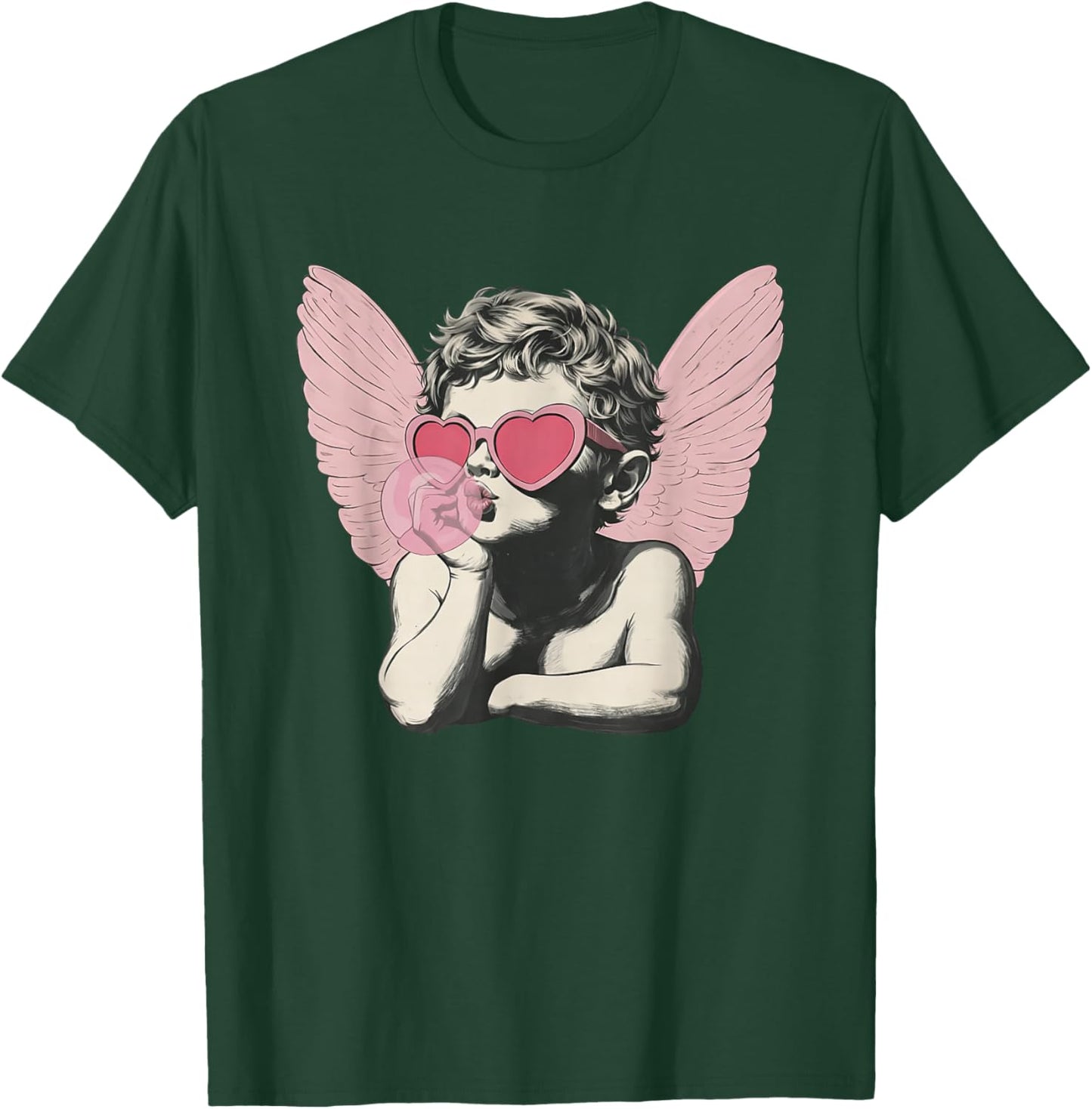 Vintage Cute Cupid in Sunglasses Blowing Bubble Valentine T-Shirt - T-Shirt | Forest