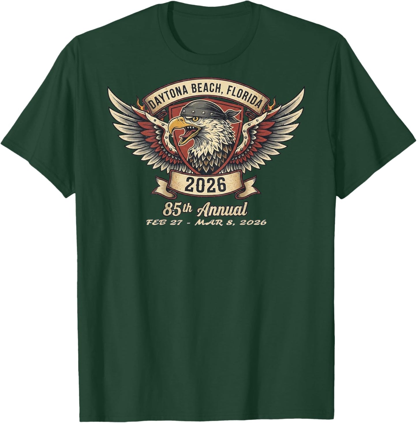 2026 Daytona Beach, Florida, 85th Anniversary Art On Back T-Shirt - T-Shirt | Forest
