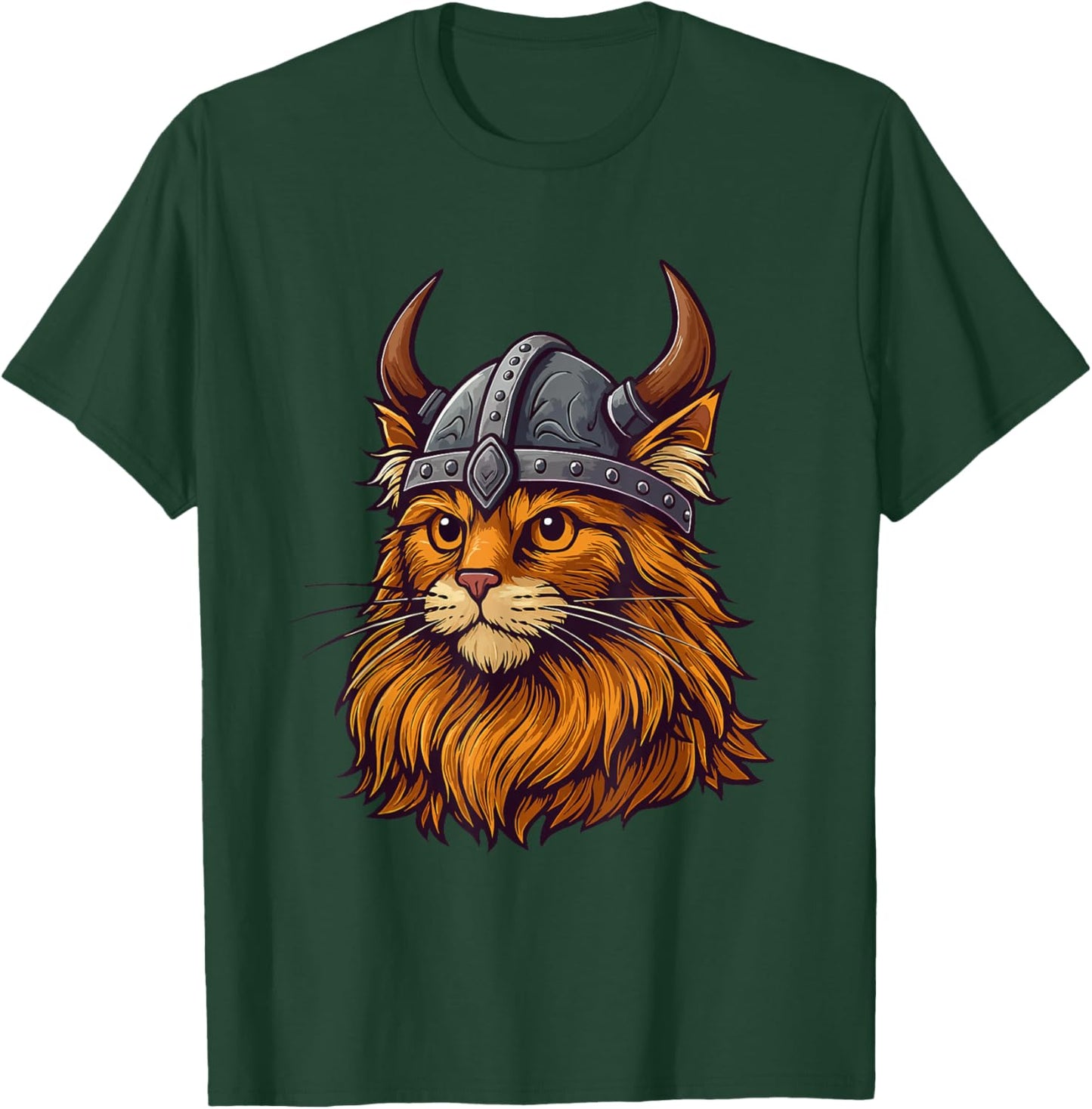 Funny Viking Cat in Helmet Cute Cat Lover T-Shirt - T-Shirt | Forest
