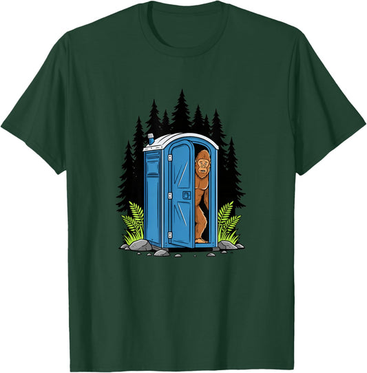 Bigfoot in Porta Potty Sasquatch Camping Funny Cryptid T-Shirt - T-Shirt | Forest