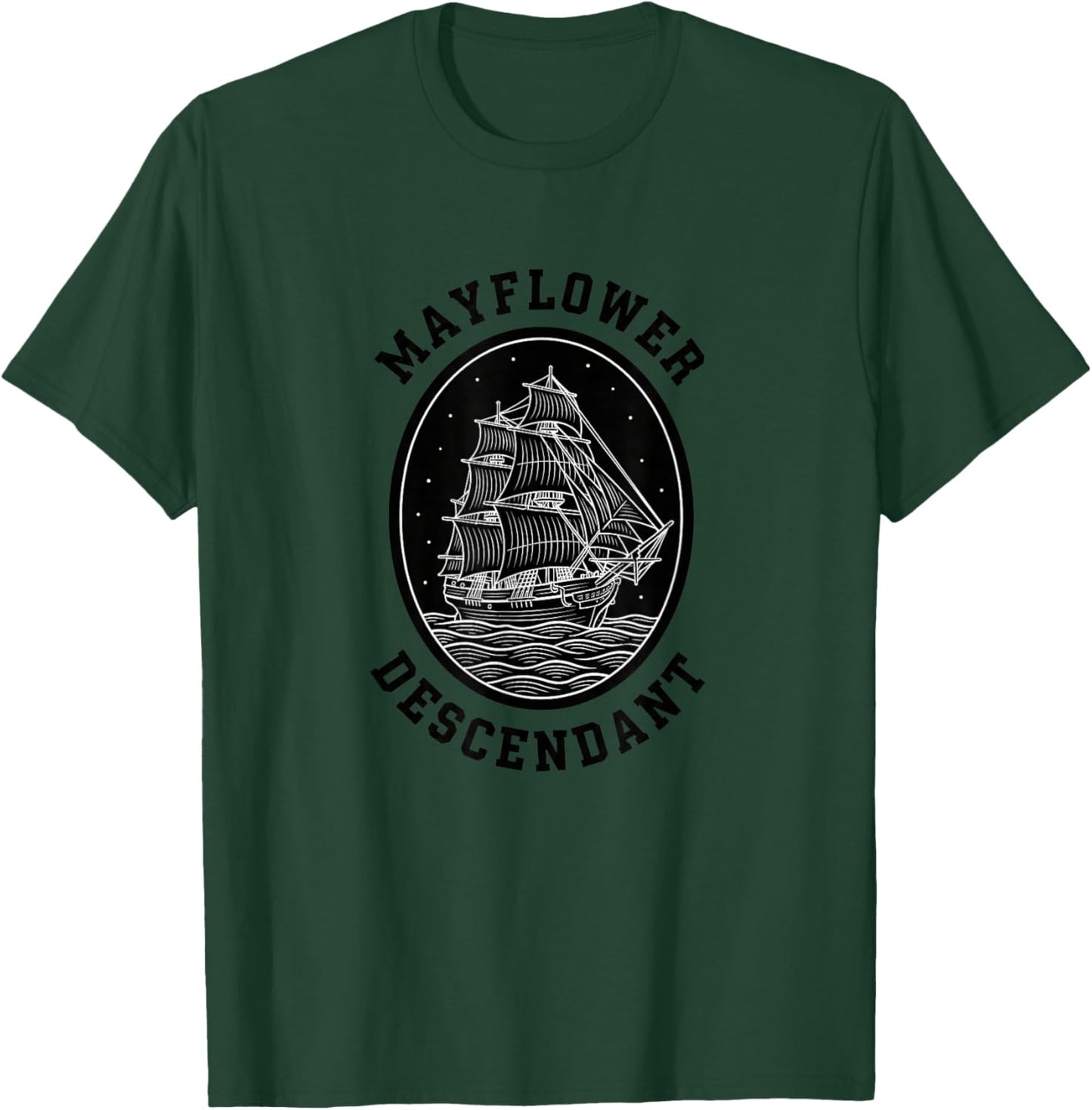 Mayflower Descendant Vintage Ship Heritage Family Pride T-Shirt - T-Shirt | Forest