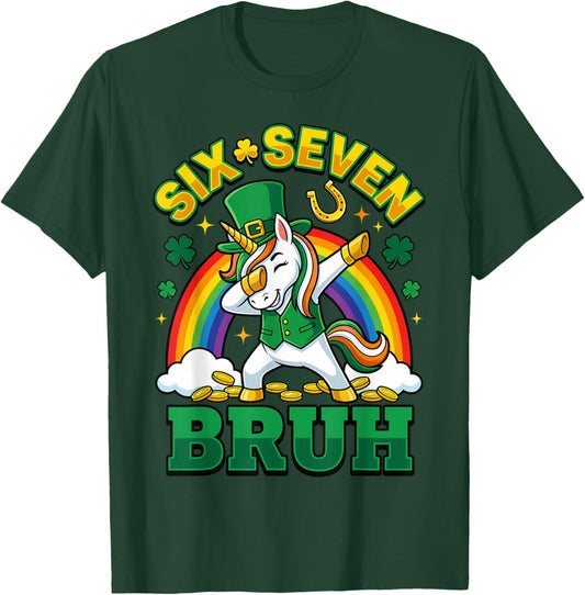 Bruh Six Seven Dabbing Unicorn St Patricks Day Kids Girls T-Shirt - T-Shirt | Forest
