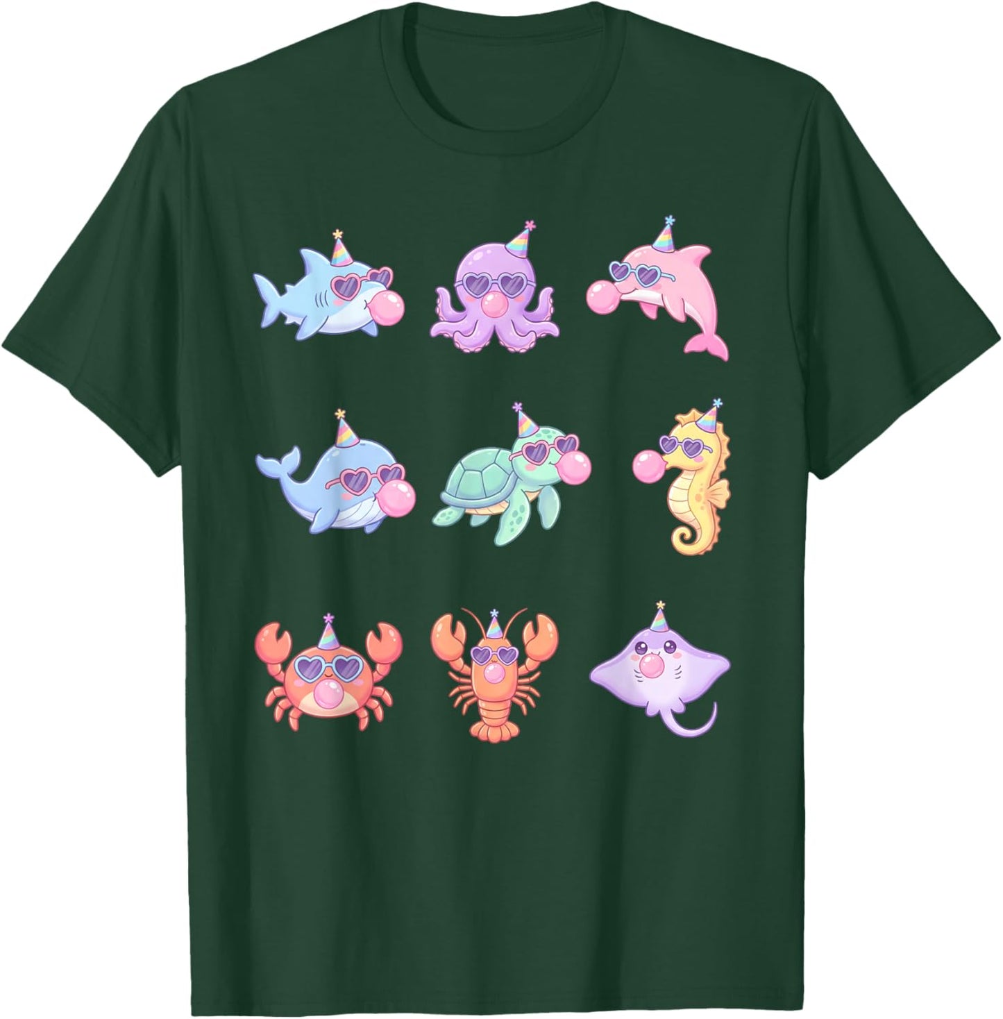Cute Kawaii Sea Animals Birthday Ocean Sunglasses Bubblegum T-Shirt - T-Shirt | Forest