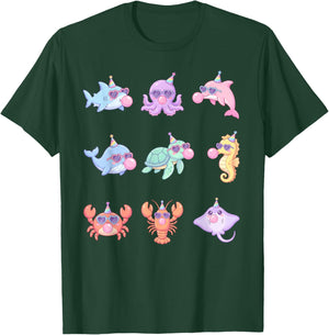 Cute Kawaii Sea Animals Birthday Ocean Sunglasses Bubblegum T-Shirt - T-Shirt | Forest