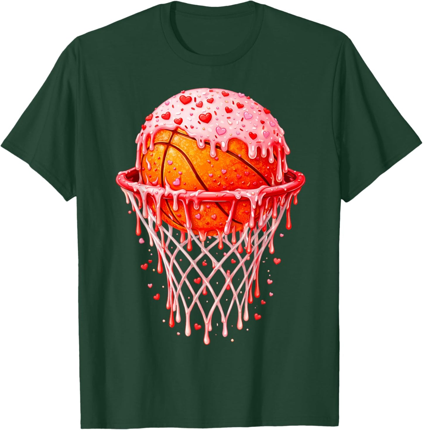 Valentines Day Heart Basketball Hoop Ice Cream Drip Men Kids T-Shirt - T-Shirt | Forest