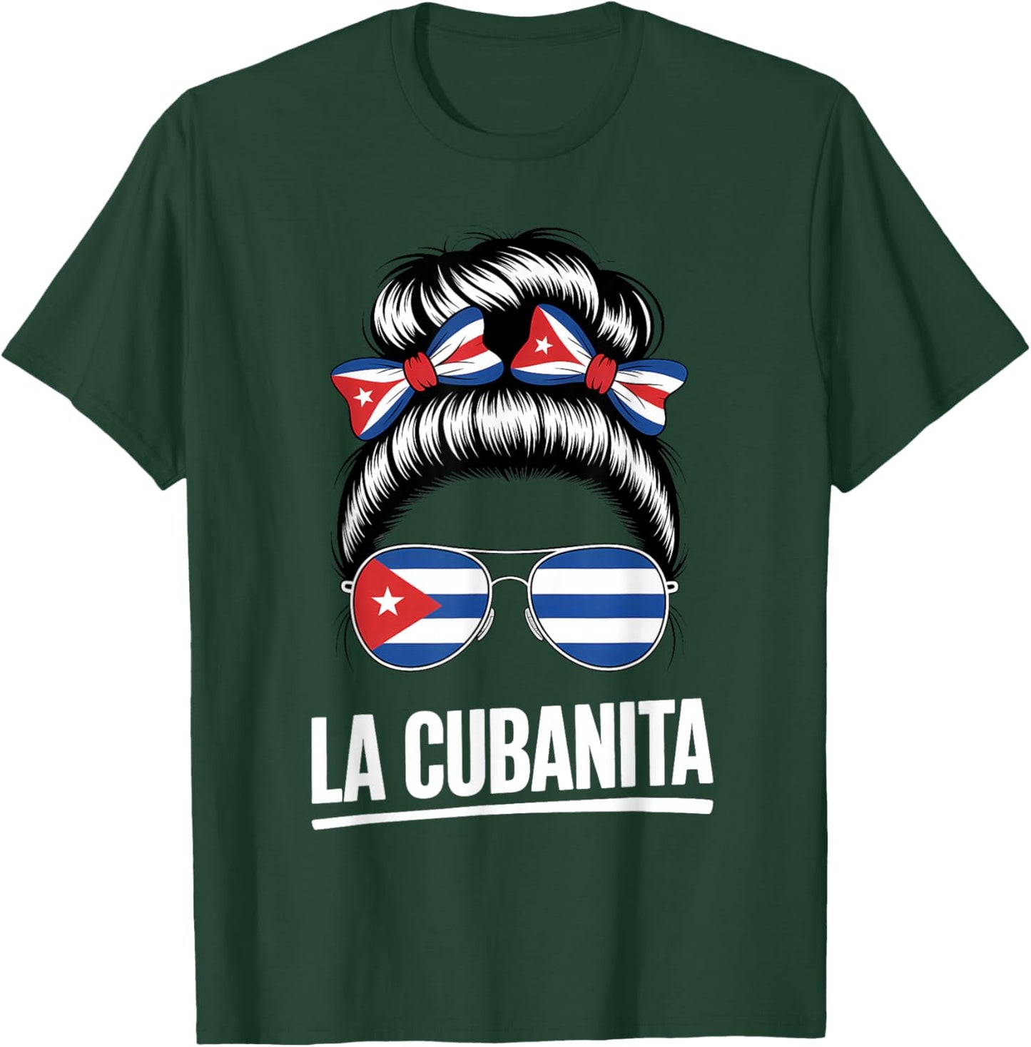 La Cubanita Cuban Flag Hair Bow Glasses T-Shirt - T-Shirt | Forest