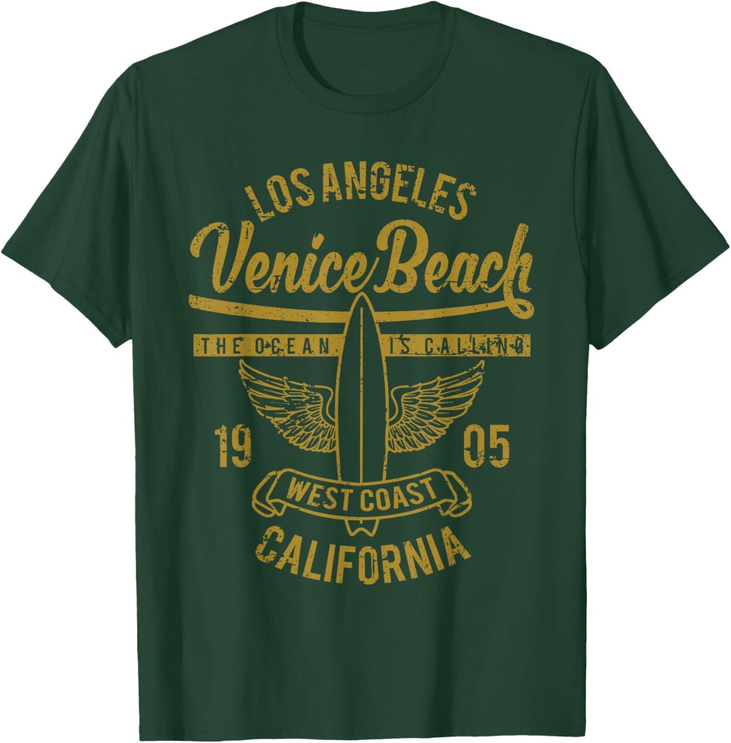 Venice Beach California Retro Vintage Surf Distressed Design T-Shirt - T-Shirt | Forest