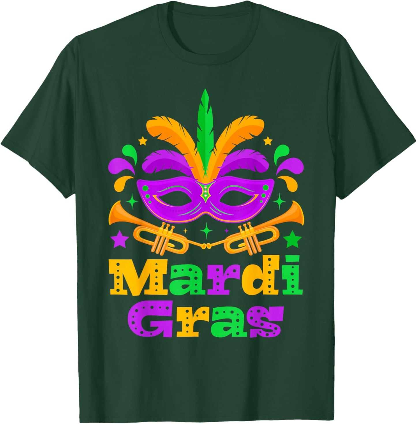 Mardi Gras Beads Mask Feather Parade Carnival Party Matching T-Shirt - T-Shirt | Forest
