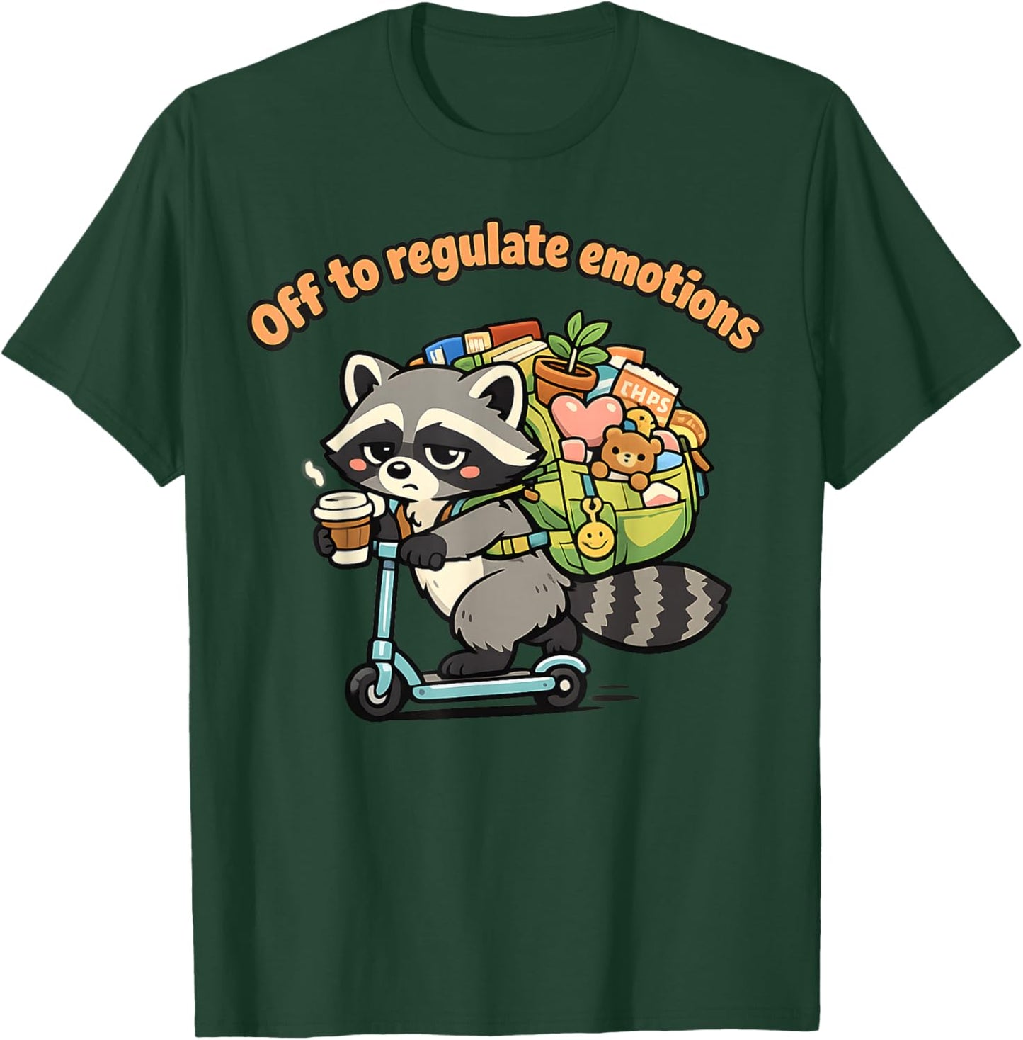 Off to Regulate Emotions Funny Raccoon Scooter Humor T-Shirt - T-Shirt | Forest