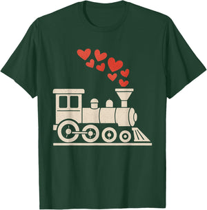 Kids Train Hearts Valentines Day Cute V Day Pajama Boys Kids T-Shirt - T-Shirt | Forest