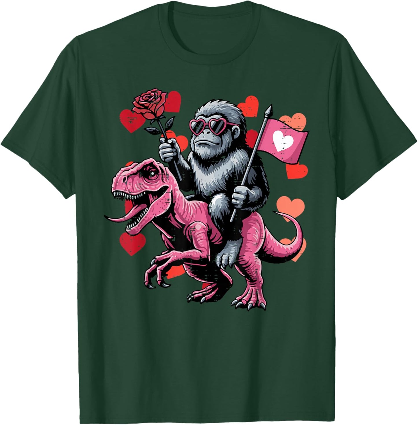 Bigfoot Trex Dino Valentines Day Kids Toddler Boys Youth T-Shirt - T-Shirt | Forest