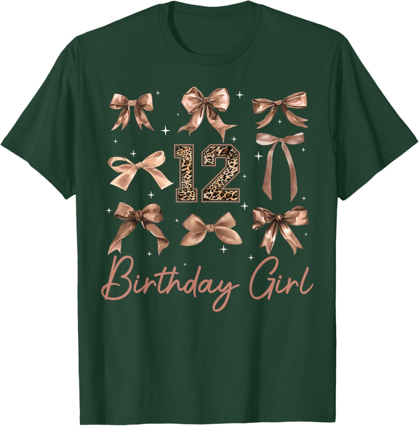 12th Birthday Girl Coquette Bow Leopard 12 Year Old Girls T-Shirt - T-Shirt | Forest
