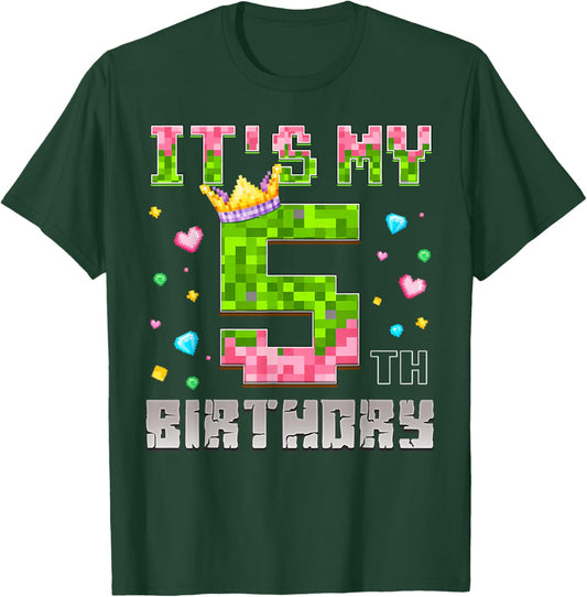 Birthday Girl Shirt It's My 5th Birthday Video Game Pixel T-Shirt - T-Shirt | Forest