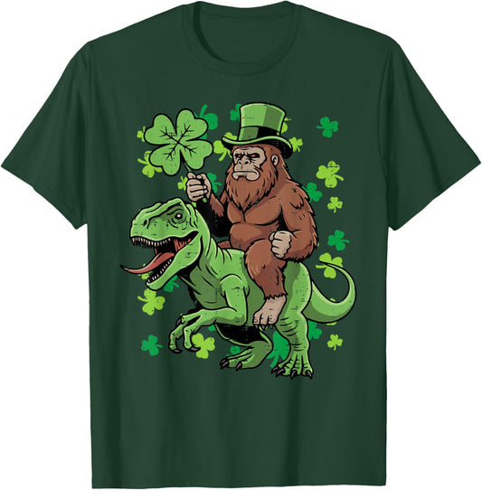 St Patricks Day Bigfoot Dino Trex Toddler Boys Kids Youth T-Shirt - T-Shirt | Forest