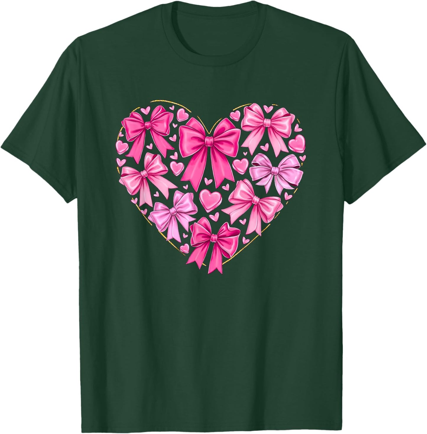 Coquette Bow Valentines Heart Bowknot Ribbon Women Girl Kid T-Shirt - T-Shirt | Forest