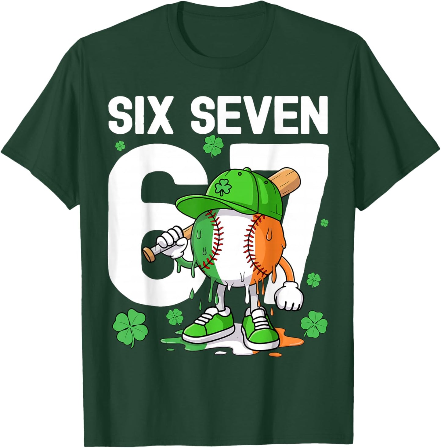 Boys St Patricks Day 67 Six Seven Baseball Ice Cream Drip T-Shirt - T-Shirt | Forest