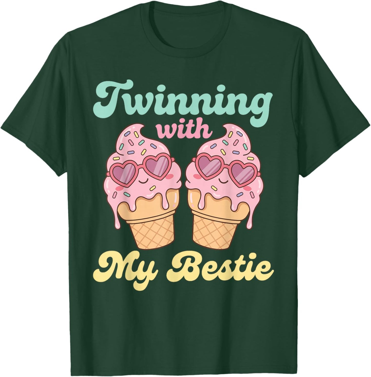 Twinning with My Bestie Matching Twins Day Ice Cream T-Shirt - T-Shirt | Forest
