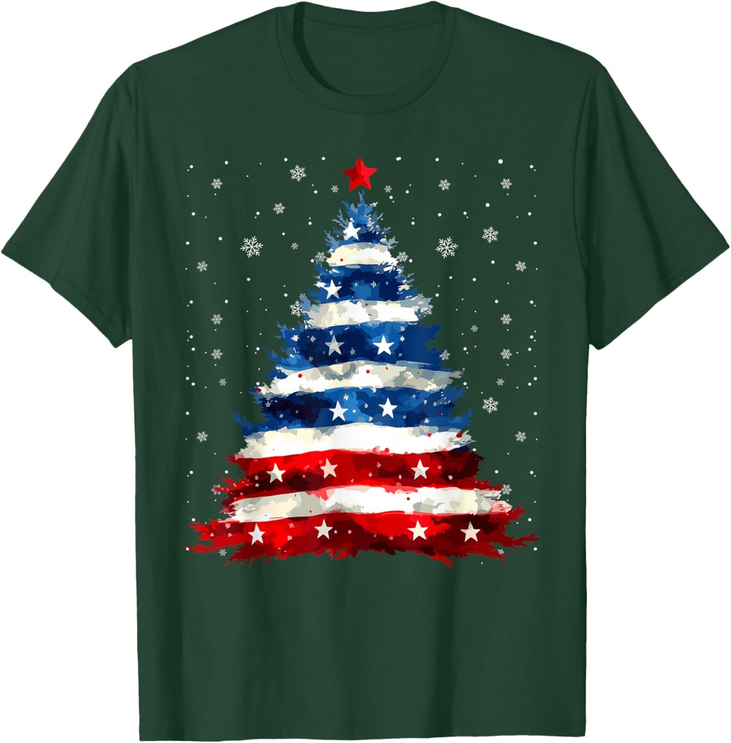 Funny Christmas Tree USA Flag Merry Christmas Pajamas Xmas T-Shirt - T-Shirt | Forest