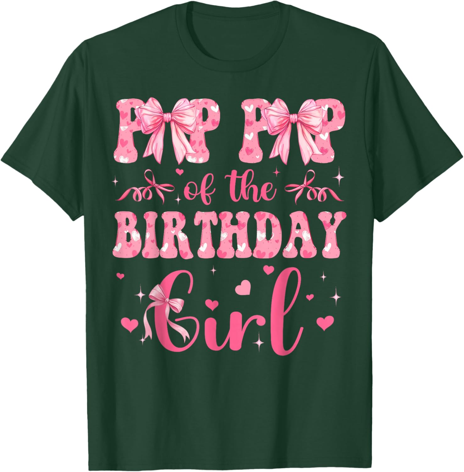 Pop Pop of The Birthday Girl Matching Pink Coquette Bow T-Shirt - T-Shirt | Forest