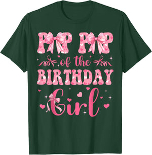 Pop Pop of The Birthday Girl Matching Pink Coquette Bow T-Shirt - T-Shirt | Forest
