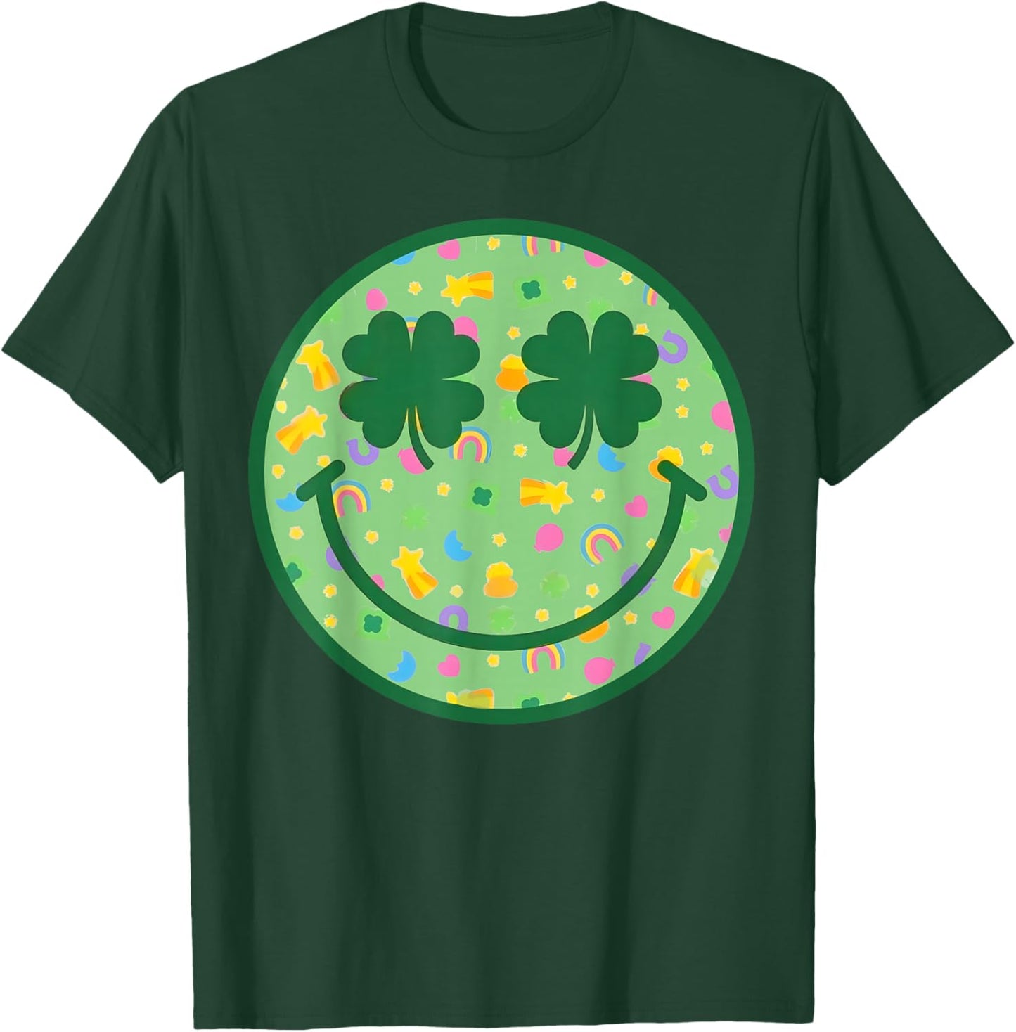 Groovy Shamrock Smile Face St Patricks Day Men Kids Funny T-Shirt - T-Shirt | Forest
