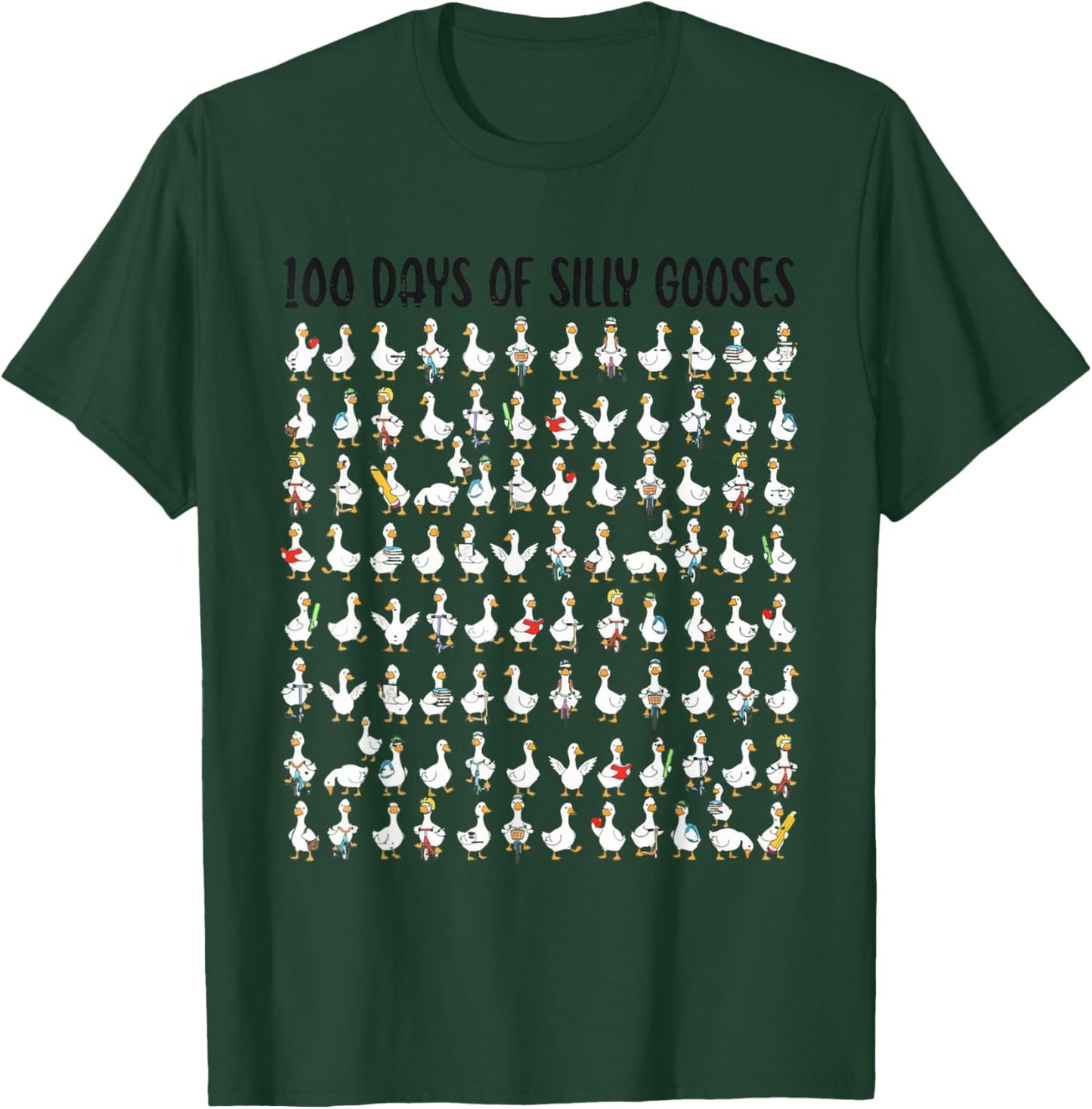 100 Days of Silly Gooses Happy 100th Day of School Teacher T-Shirt - T-Shirt | Forest