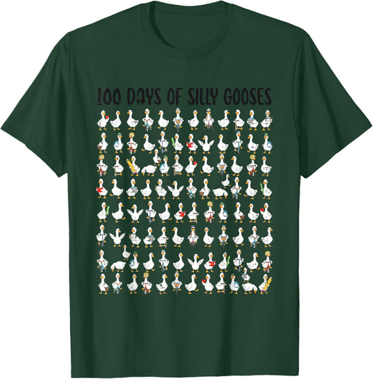 100 Days of Silly Gooses Happy 100th Day of School Teacher T-Shirt - T-Shirt | Forest