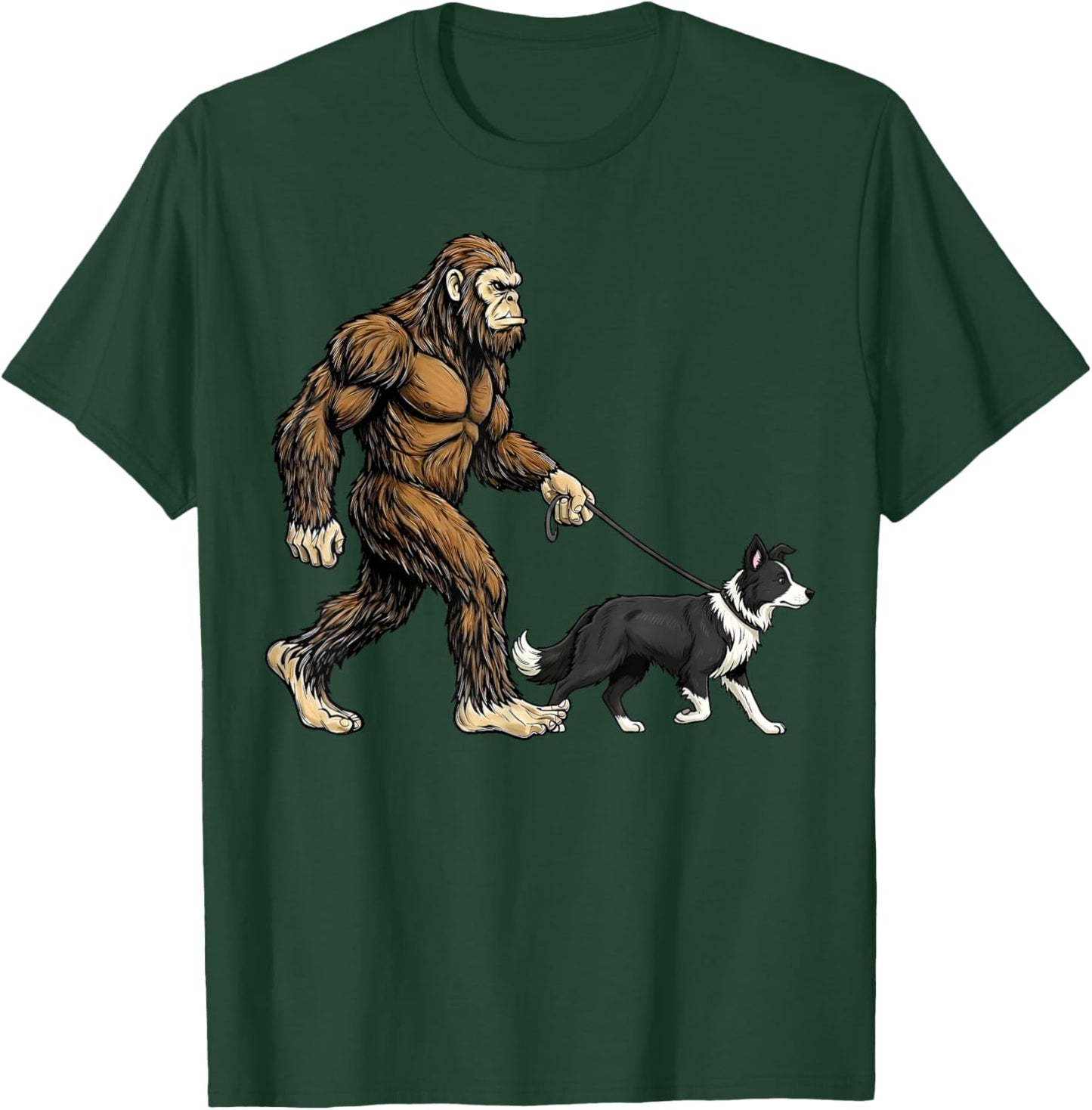 Bigfoot Walking Border Collie Dog Funny Sasquatch Pet Lover T-Shirt - T-Shirt | Forest