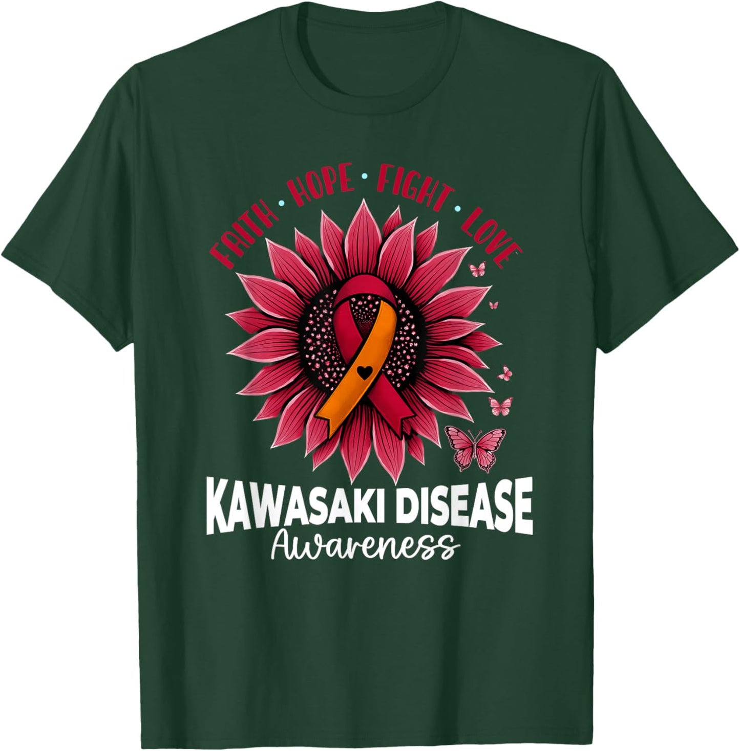 Butterflies Sunflower Kawasaki Disease Awareness T-Shirt - T-Shirt | Forest