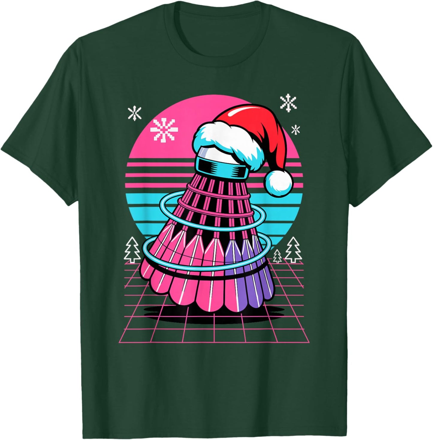Christmas Synthwave Badminton Shuttlecock T-Shirt - T-Shirt | Forest