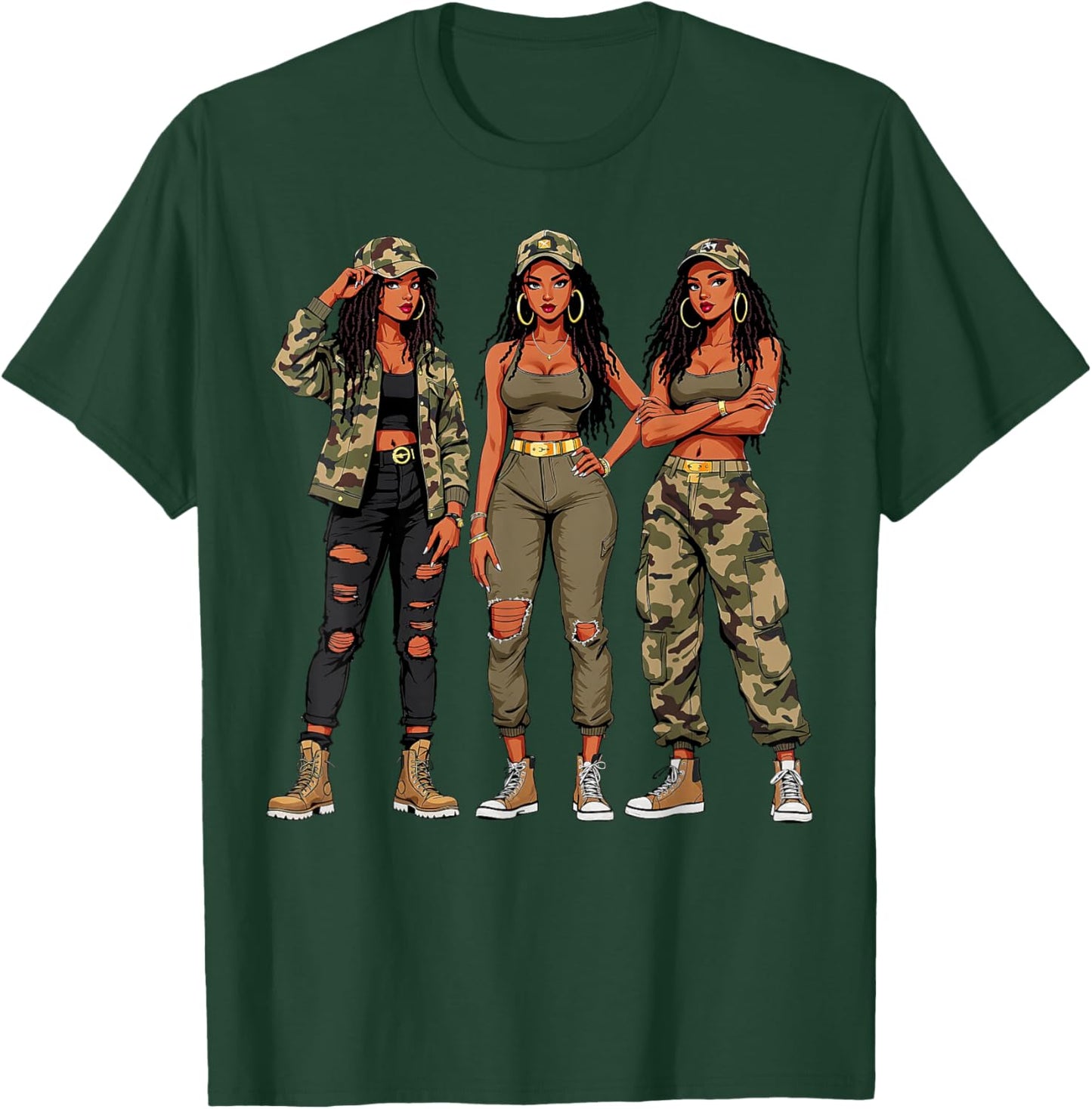 Black Woman Locs Camo Melanin Black History Month Junteenth T-Shirt - T-Shirt | Forest