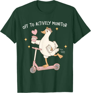 Off to Actively Monitor Funny Goose Scooter Teacher Test Day T-Shirt - T-Shirt | Forest