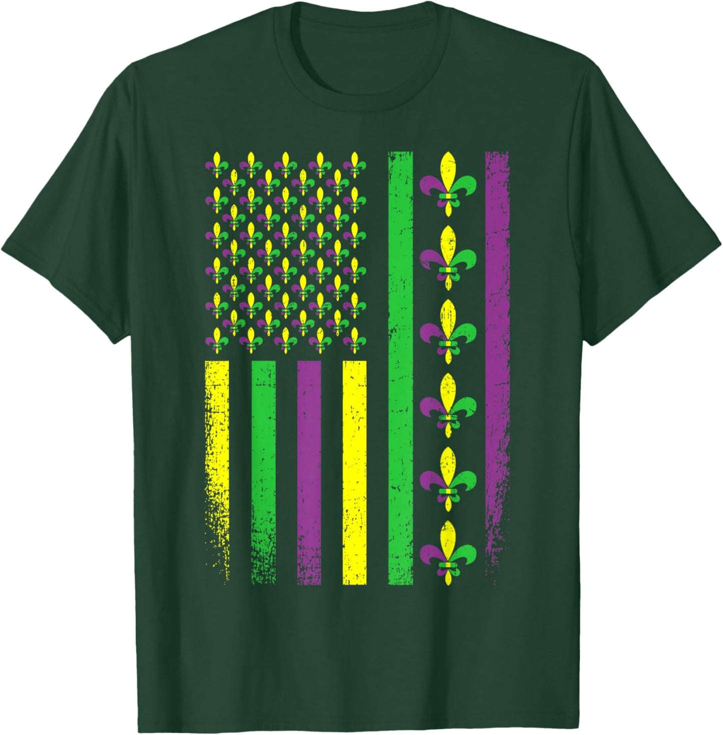 Mardi Gras Fleur De Lis US American Flag Men Women Kids T-Shirt - T-Shirt | Forest