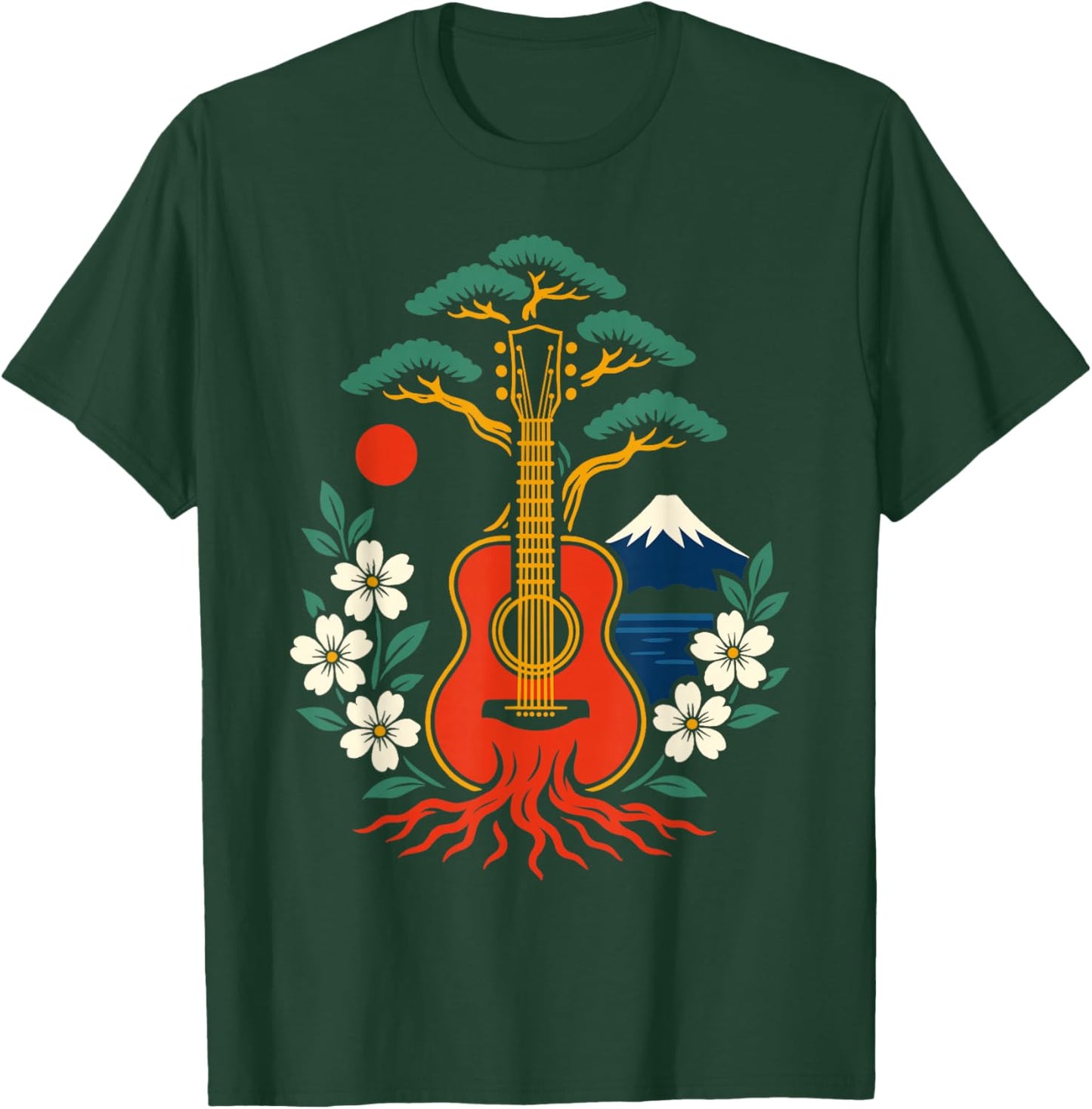 Japanese Art Guitar Men Women Kids Funny Musician T-Shirt - T-Shirt | Forest
