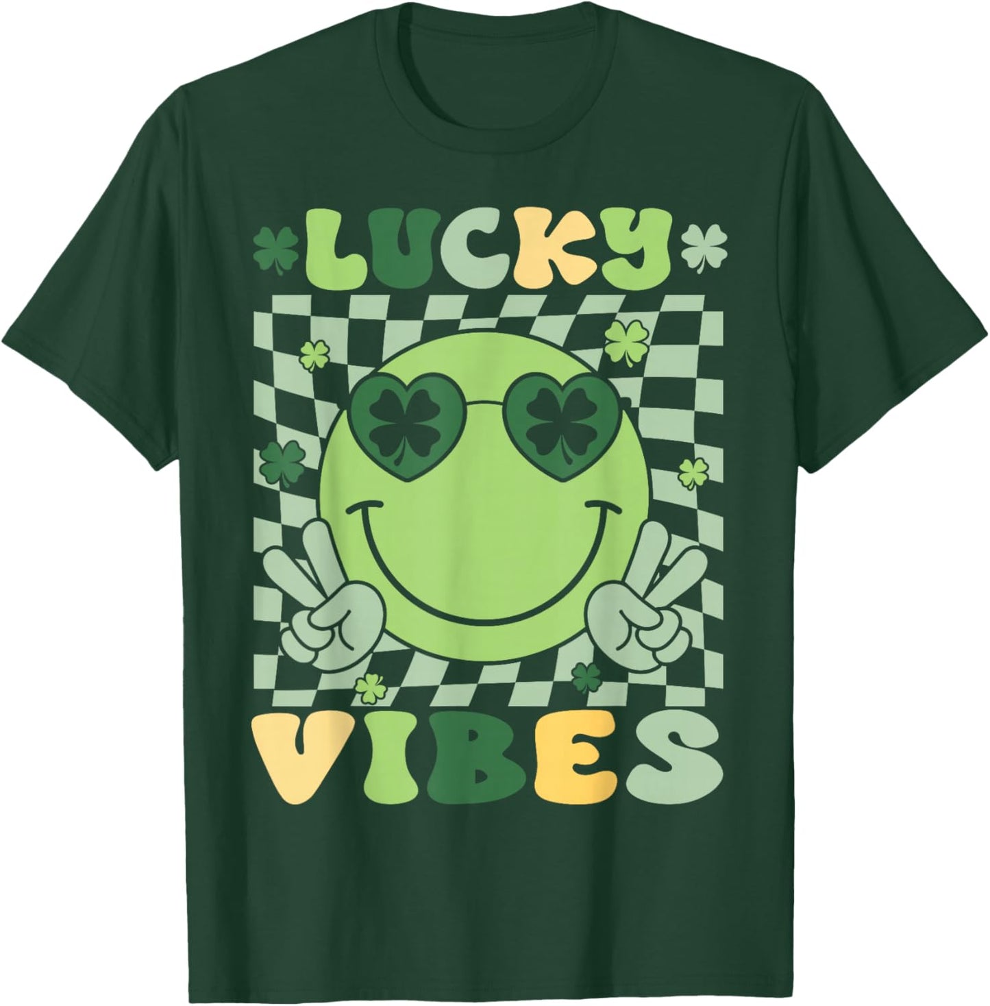 St Patricks Day Women Girls Kid Toddler Shamrock Lucky Vibes T-Shirt - T-Shirt | Forest