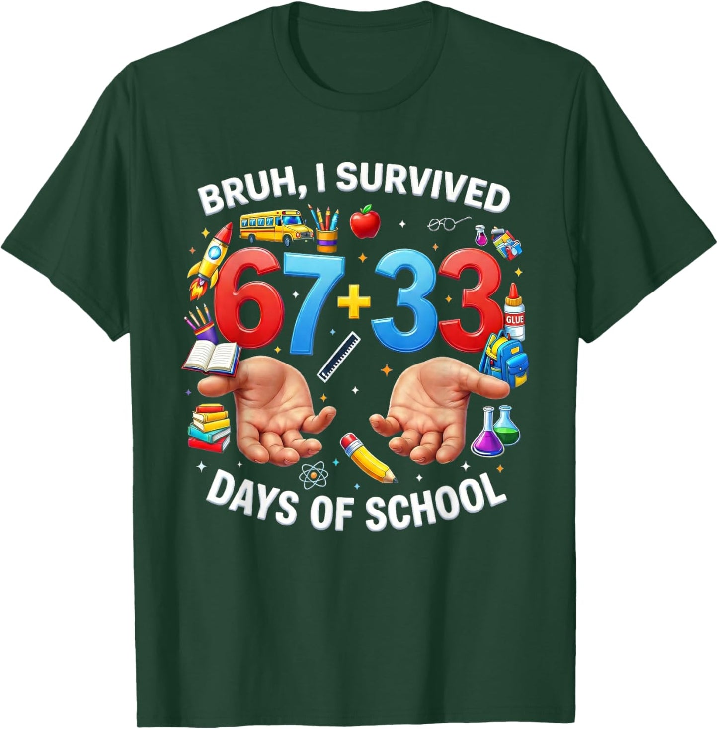 Bruh Its My 67 33 Days of School Funny Boys Kids 100th Day T-Shirt - T-Shirt | Forest