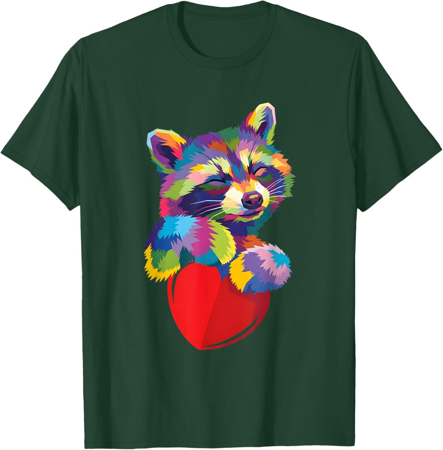 Colorful Raccoon Hugging Heart Pop Art Illustration T-Shirt - T-Shirt | Forest