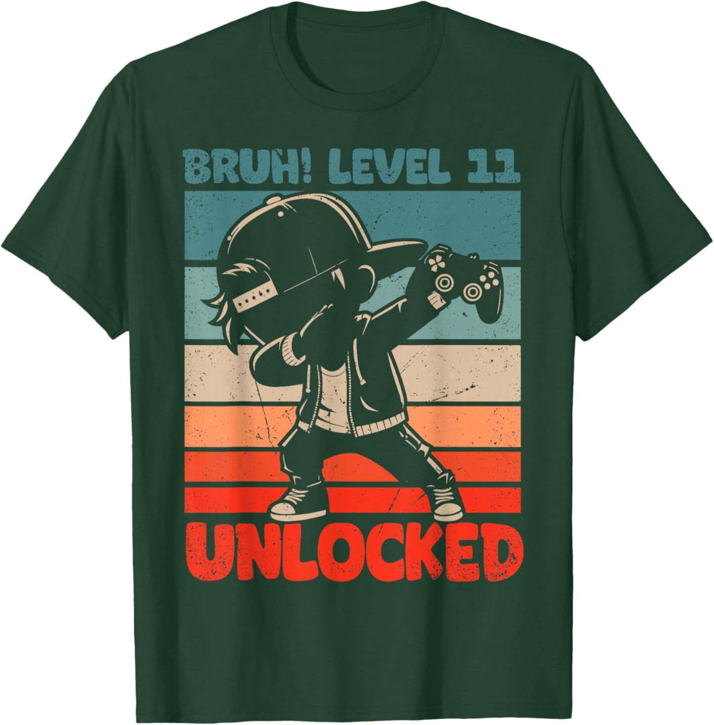 Bruh Level 11 Unlocked 11 Year Old 11th Birthday Dabbing Boy T-Shirt - T-Shirt | Forest