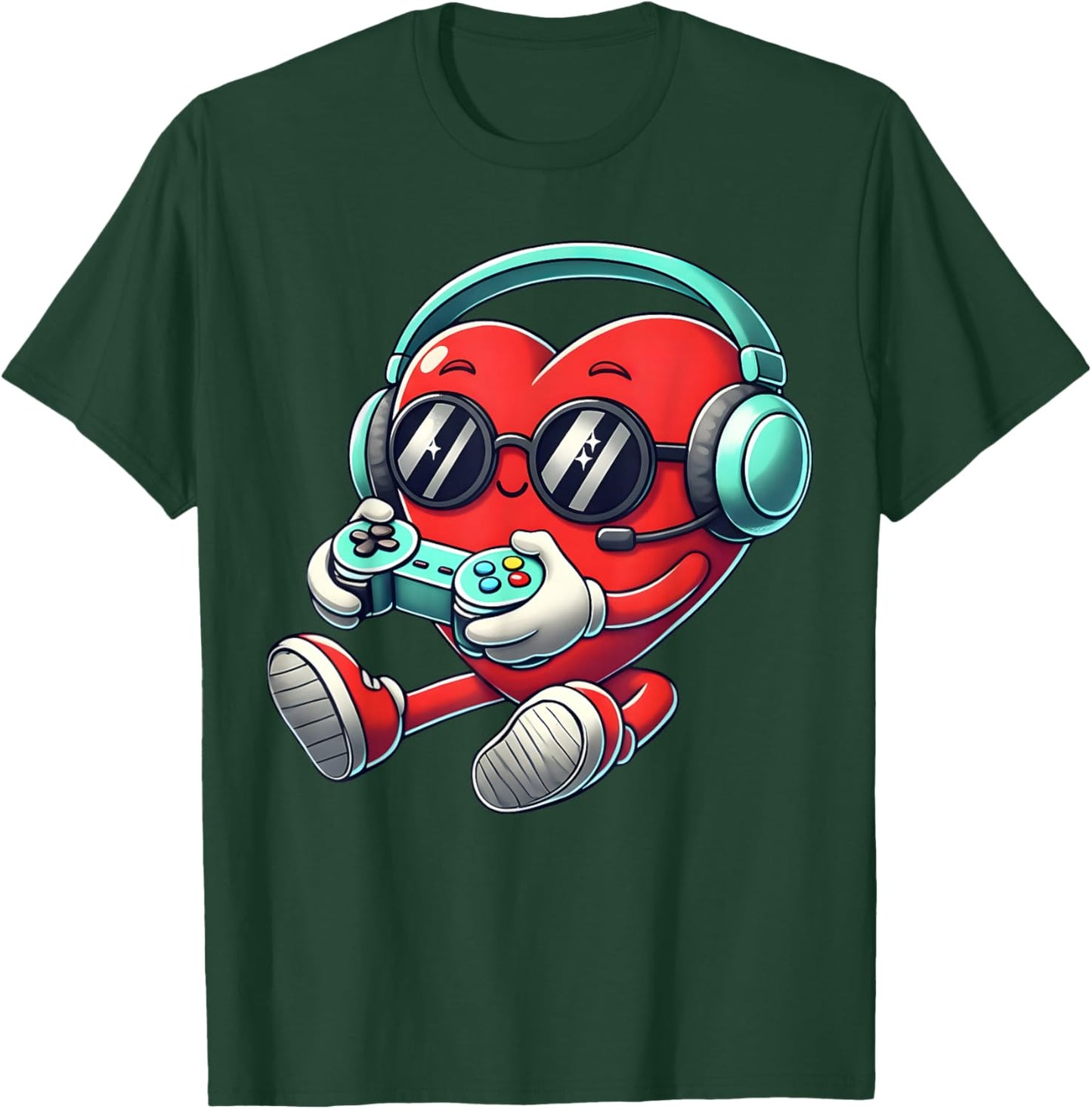 Heart Gamer Video Gaming Boys Men Kids Valentines T-Shirt - T-Shirt | Forest