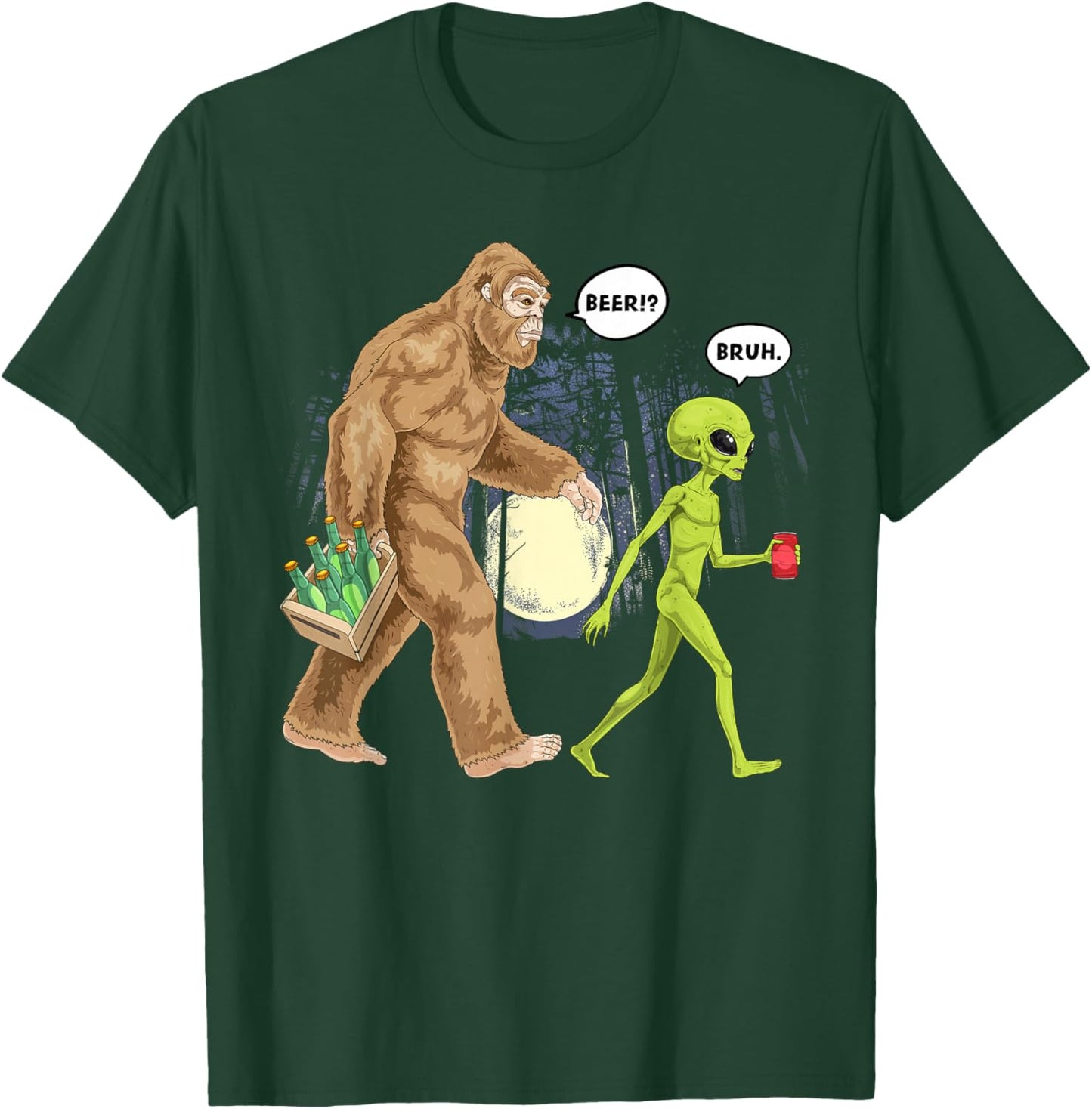 Bigfoot Alien Beer UFO Funny Futuristic Sasquatch Outdoor T-Shirt - T-Shirt | Forest