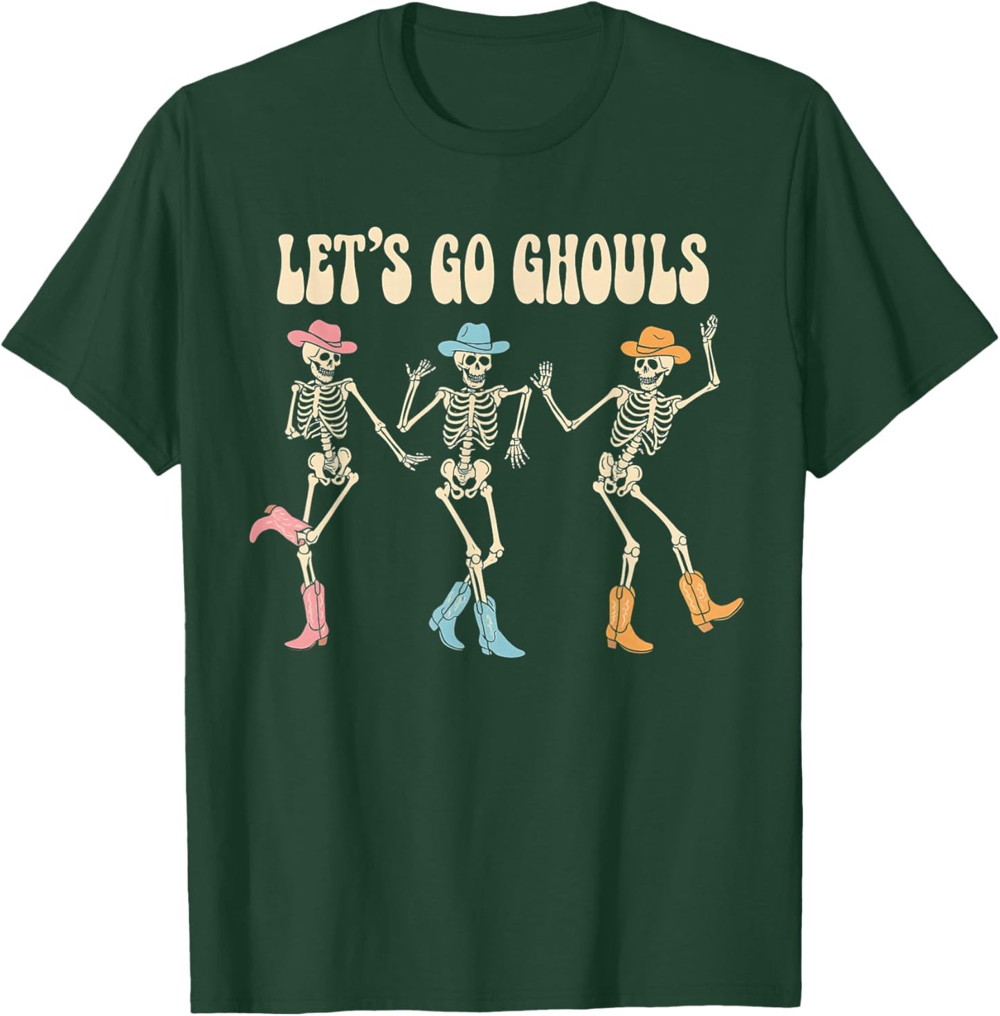 Let's Go Ghouls Women Halloween Dancing Skeleton Ghost T-Shirt - T-Shirt | Forest