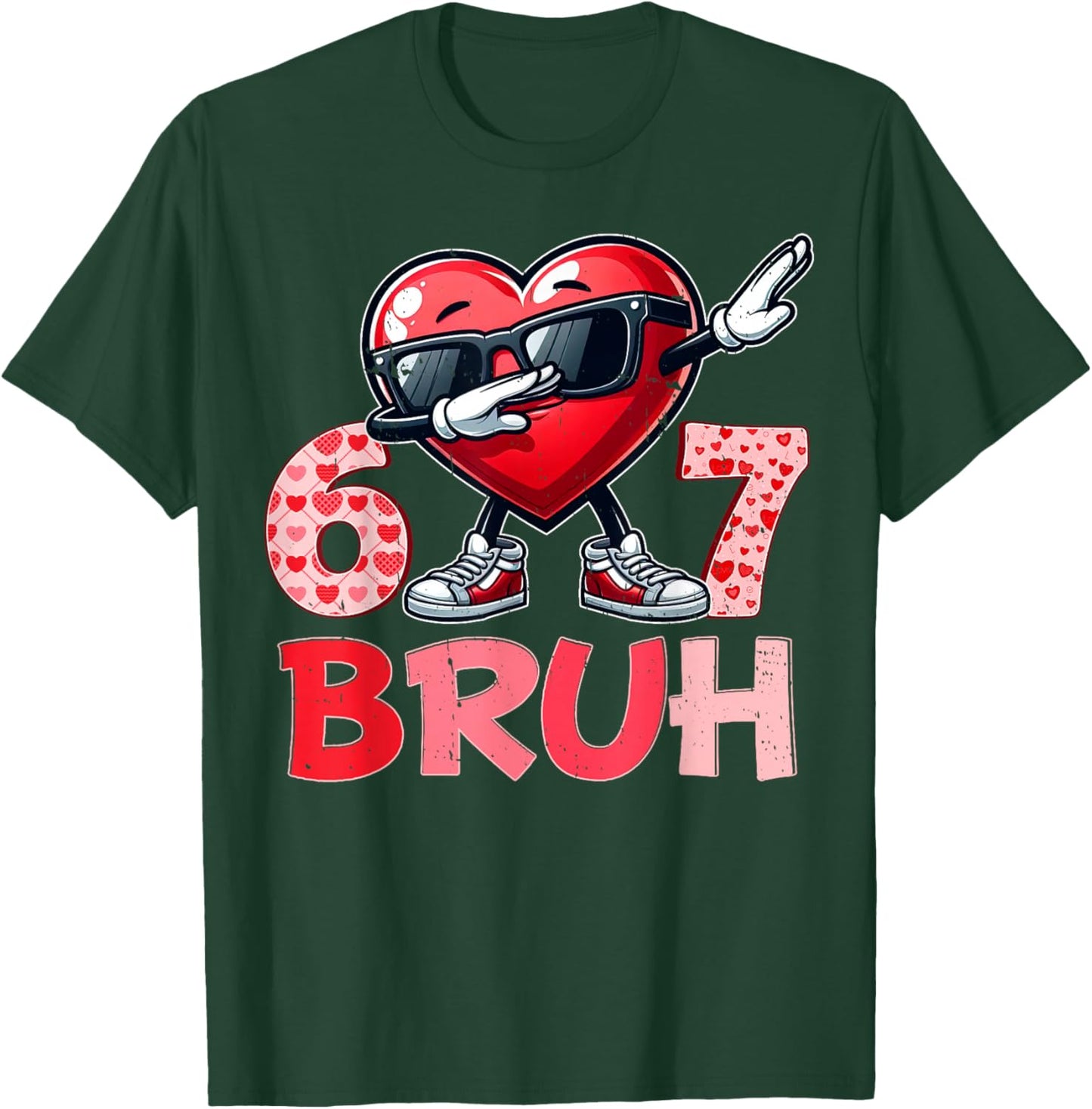 Bruh 67 Six Seven Heart Dabbing Valentines Day Shirts Boys T-Shirt - T-Shirt | Forest